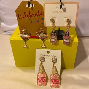 Three pairs of Whimsical Champagne & Martini Earrings New